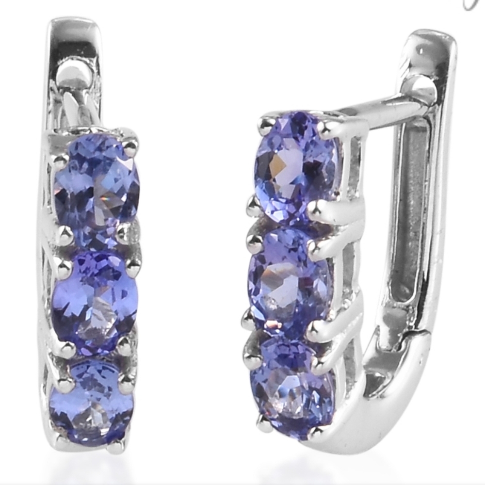 TANZANITE hoop earring in platinum over sterling.